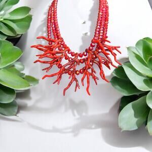 Bold Faux Coral Necklace Red AB Bead Statement